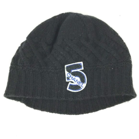 CHANEL NO 5 number 5 logo beanie hat knit hat knit cap Knit hat Cashmere Black - Picture 1 of 14